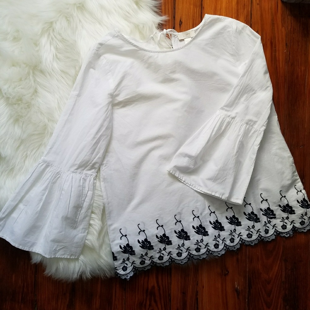 Loft White Top with floral embroidery.